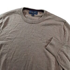 Brooks Brothers Sweater Mens XL Tan Merino Wool Italian Yarn Crewneck 19827